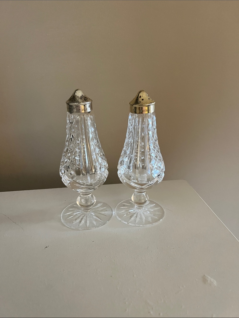 Waterford Crystal Lismore Footed Salt & Pepper Shakers 6 1/4" Tall